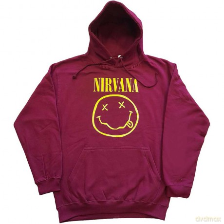 Nirvana: Unisex Pullover Hoodie: Yellow Happy Face (Maroon Red) (X-Large)