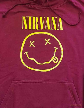 Nirvana: Unisex Pullover Hoodie: Yellow Happy Face (Maroon Red) (XX-Large)