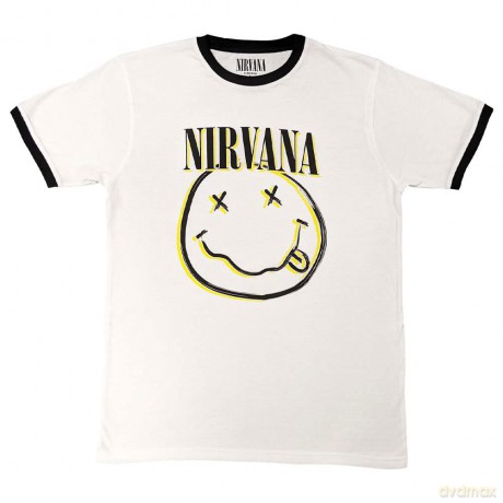 Nirvana: Unisex Ringer T-Shirt: Double Happy Face (White) (Medium)