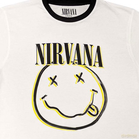 Nirvana: Unisex Ringer T-Shirt: Double Happy Face (White) (Small)