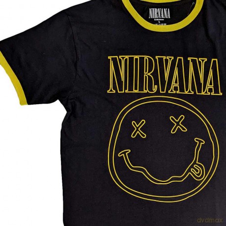 Nirvana: Unisex Ringer T-Shirt: Outline Happy Face (Black) (Small)