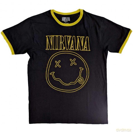 Nirvana: Unisex Ringer T-Shirt: Outline Happy Face (Black) (XX-Large)