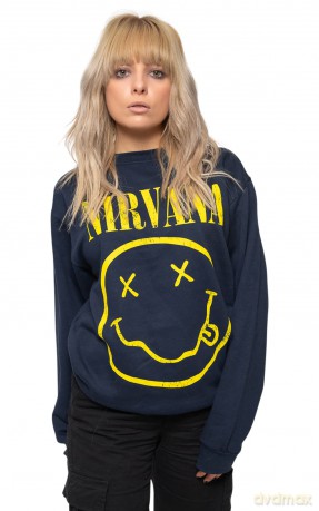 Nirvana: Unisex Sweatshirt: Yellow Happy Face (Navy Blue) (Medium)