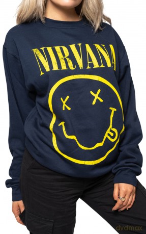 Nirvana: Unisex Sweatshirt: Yellow Happy Face (Navy Blue) (Medium)