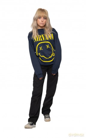 Nirvana: Unisex Sweatshirt: Yellow Happy Face (Navy Blue) (Small)