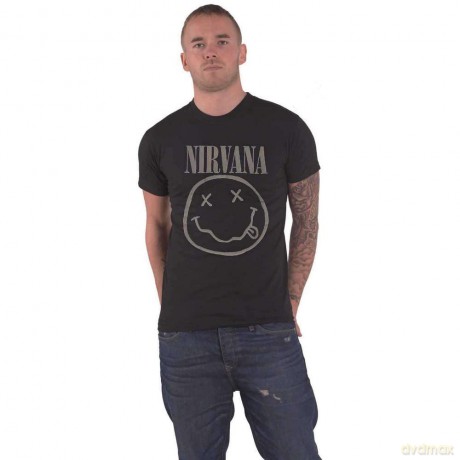 Nirvana: Unisex T-Shirt: Black Happy Face (Black) (Hi-Build) (Large)