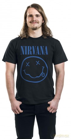 Nirvana: Unisex T-Shirt: Blue Happy Face (Black) (Large)
