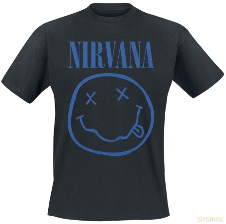 Nirvana: Unisex T-Shirt: Blue Happy Face (Black) (XX-Large)