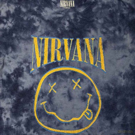 Nirvana: Unisex T-Shirt: Happy Face Blue Stroke (Blue) (Wash Collection) (Large)