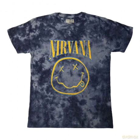 Nirvana: Unisex T-Shirt: Happy Face Blue Stroke (Blue) (Wash Collection) (Medium)
