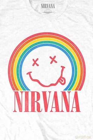 Nirvana: Unisex T-Shirt: Happy Face Rainbow (White) (Small)