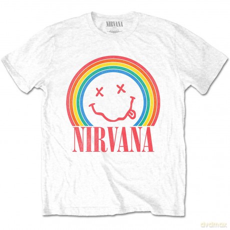 Nirvana: Unisex T-Shirt: Happy Face Rainbow (White) (X-Large)