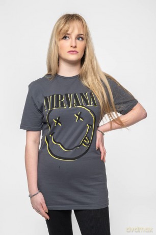 Nirvana: Unisex T-Shirt: Inverse Happy Face (Charcoal Grey) (Small)