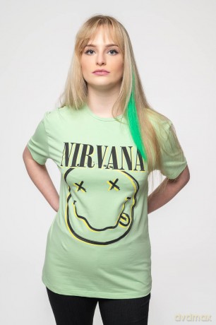 Nirvana: Unisex T-Shirt: Inverse Happy Face (Green) (Small)