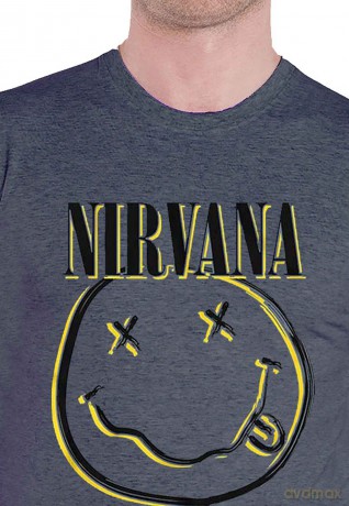 Nirvana: Unisex T-Shirt: Inverse Happy Face (Sky Blue) (Large)
