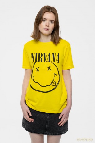 Nirvana: Unisex T-Shirt: Inverse Happy Face (Yellow) (X-Large)