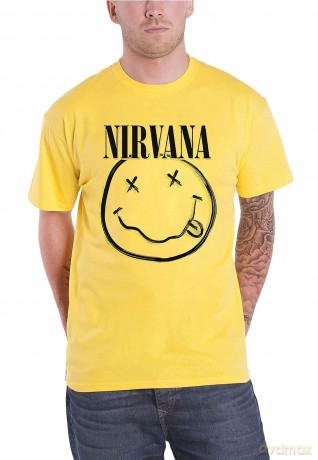 Nirvana: Unisex T-Shirt: Inverse Happy Face (Yellow) (XX-Large)