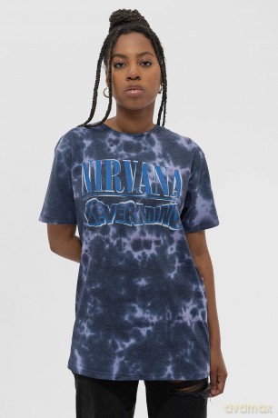 Nirvana: Unisex T-Shirt: Nevermind Wavy Logo (Purple) (Wash Collection) (Large)