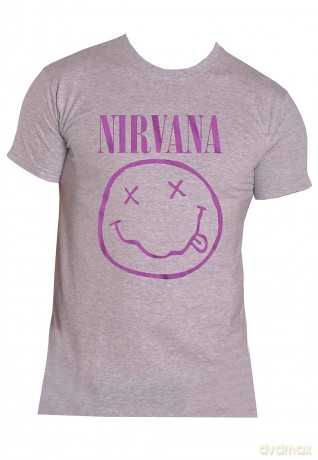 Nirvana: Unisex T-Shirt: Purple Happy Face (Grey) (X-Large)