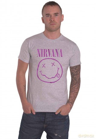 Nirvana: Unisex T-Shirt: Purple Happy Face (Grey) (XX-Large)