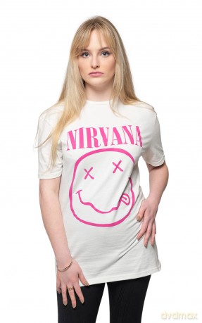 Nirvana: Unisex T-Shirt: Purple Happy Face (Natural) (Large)