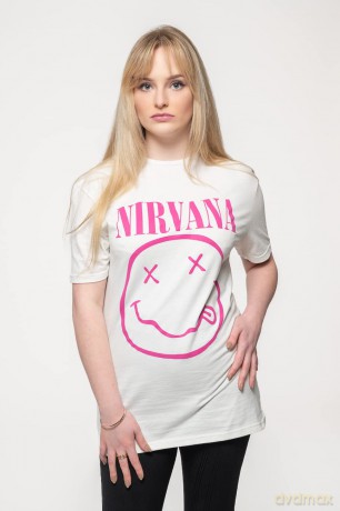 Nirvana: Unisex T-Shirt: Purple Happy Face (Natural) (Medium)