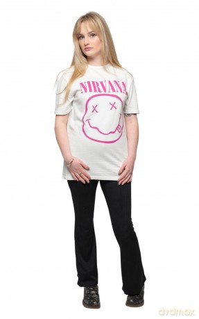 Nirvana: Unisex T-Shirt: Purple Happy Face (Natural) (Small)