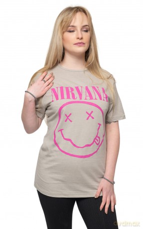 Nirvana: Unisex T-Shirt: Purple Happy Face (Sand) (Medium)