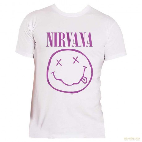 Nirvana: Unisex T-Shirt: Purple Happy Face (White) (Medium)