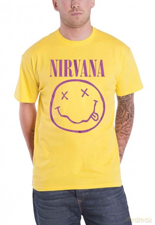 Nirvana: Unisex T-Shirt: Purple Happy Face (Yellow) (Medium)