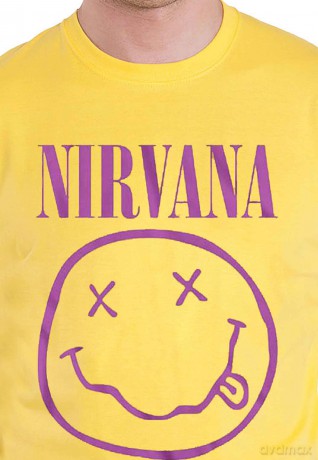 Nirvana: Unisex T-Shirt: Purple Happy Face (Yellow) (Medium)
