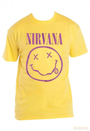 Nirvana: Unisex T-Shirt: Purple Happy Face (Yellow) (Medium)