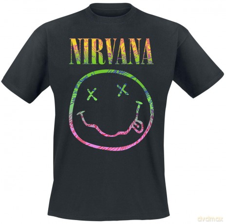 Nirvana: Unisex T-Shirt: Sorbet Ray Happy Face (Black) (Small)