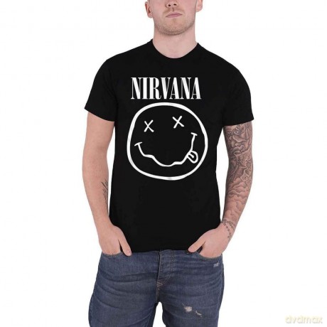 Nirvana: Unisex T-Shirt: White Happy Face (Black) (Large)