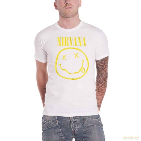 Nirvana: Unisex T-Shirt: White Happy Face (Black) (Large)