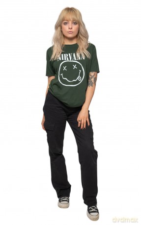 Nirvana: Unisex T-Shirt: White Happy Face (Dark Green) (X-Large)