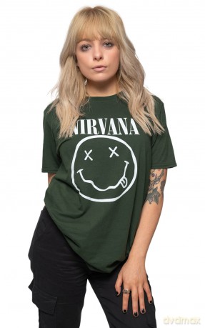 Nirvana: Unisex T-Shirt: White Happy Face (Dark Green) (XX-Large)