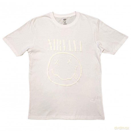 Nirvana: Unisex T-Shirt: White Happy Face (White) (Hi-Build White-On-White) (Medium)