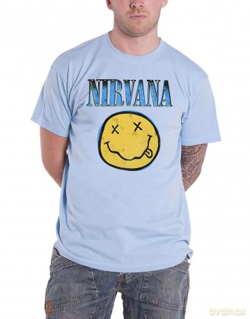 Nirvana: Unisex T-Shirt: Xerox Happy Face Blue (Light Blue) (Large)