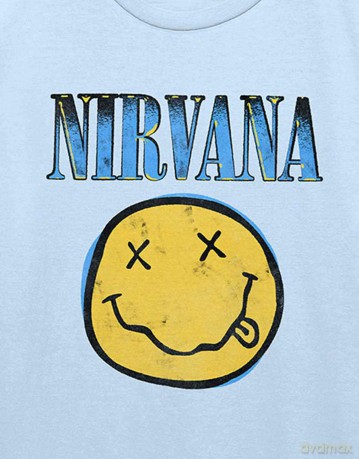 Nirvana: Unisex T-Shirt: Xerox Happy Face Blue (Light Blue) (Large)