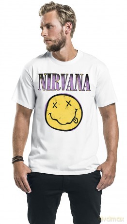 Nirvana: Unisex T-Shirt: Xerox Happy Face Pink (White) (Medium)