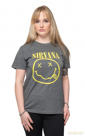 Nirvana: Unisex T-Shirt: Yellow Happy Face (Brindle) (Back Print) (Medium)