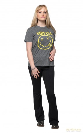 Nirvana: Unisex T-Shirt: Yellow Happy Face (Brindle) (Back Print) (Medium)