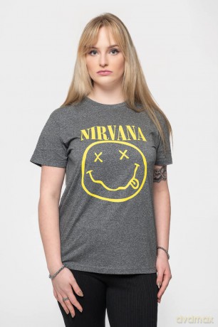 Nirvana: Unisex T-Shirt: Yellow Happy Face (Brindle) (Back Print) (Medium)