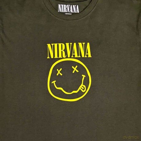 Nirvana: Unisex T-Shirt: Yellow Happy Face (Green) (Medium)