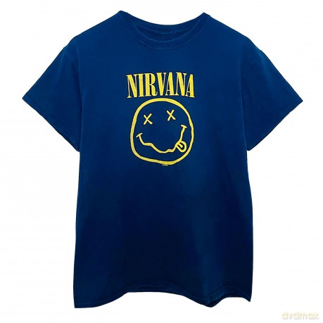 Nirvana: Unisex T-Shirt: Yellow Happy Face (Navy Blue) (Medium)