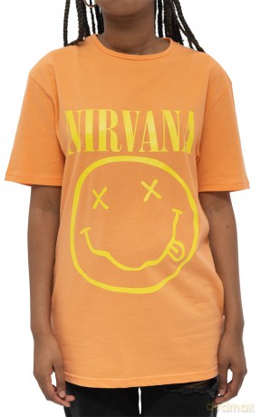 Nirvana: Unisex T-Shirt: Yellow Happy Face (Orange) (Large)
