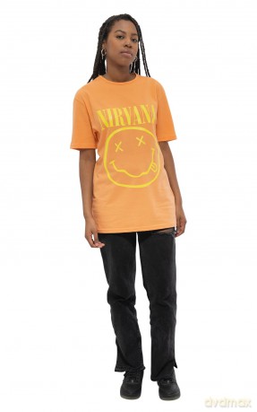 Nirvana: Unisex T-Shirt: Yellow Happy Face (Orange) (Large)