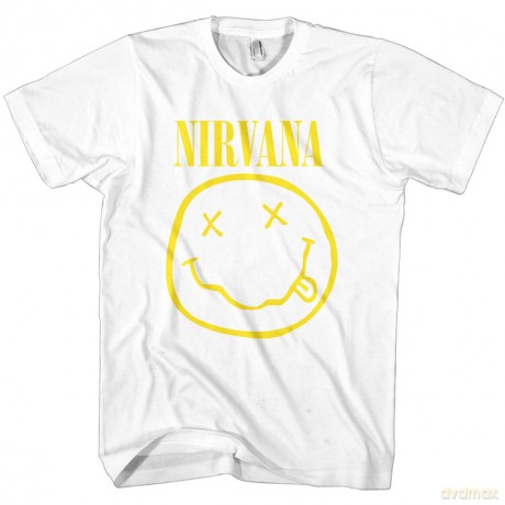 Nirvana: Unisex T-Shirt: Yellow Happy Face (White) (Large)