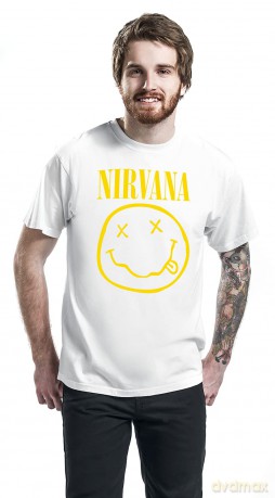 T: Nirvana Unisex T-Shirt: Yellow Happy Face (White) (Small)